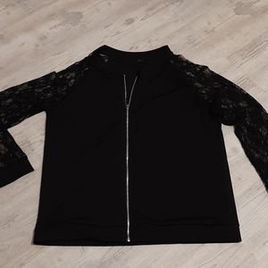 Black polyester/ lace zip up